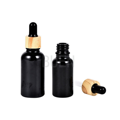 Bamboo Cosmetic Glass Dropper Bottle , Cyinder Droppers For Essential Oils