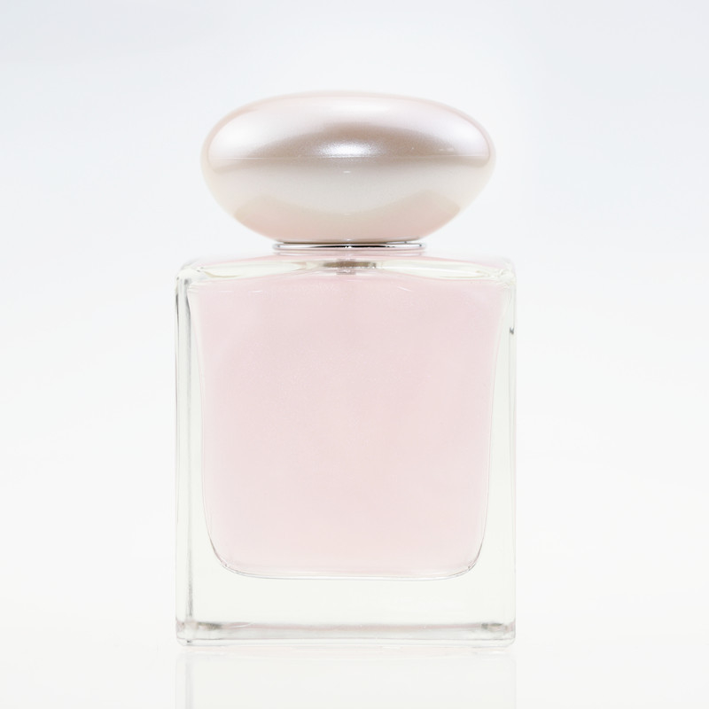 Square Spray Transparent Glass Perfume Bottle With Pearl Cap 100ml