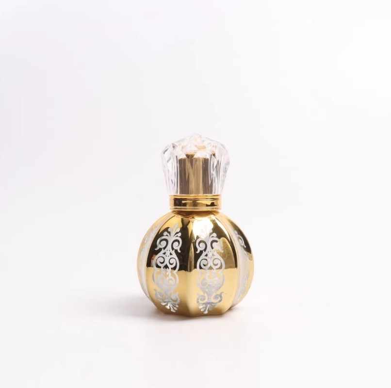 50ml UV Engraving Golden Pumpkin Shaped Perfume Glass Bottle With UV Acrylic Lid
